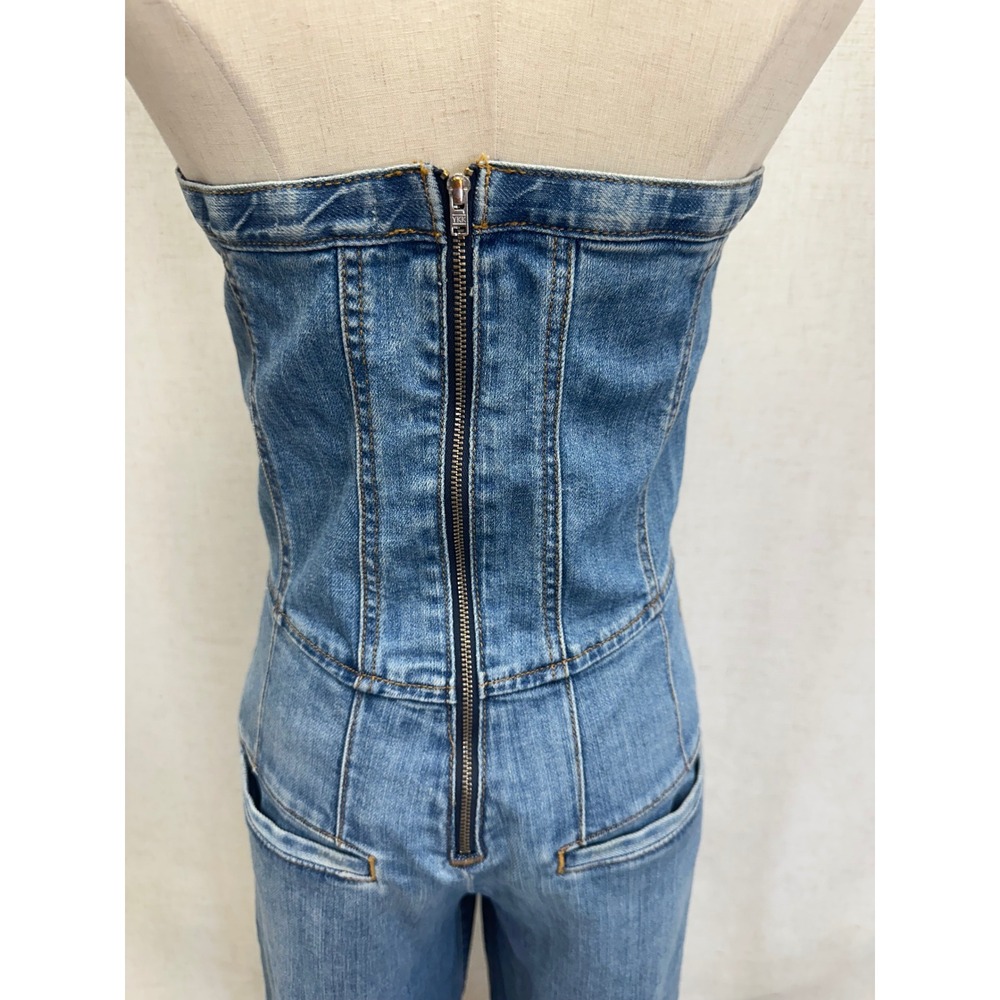 Pilcro Strapless Denim Corset Jumpsuit‎ Womens 6 Light Blue Wide Leg Corset - Picture 10 of 16